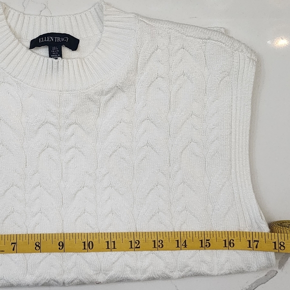 Ellen Tracy White Ivory Cable Knit Mock Neck Sweater Vest L - Picture 7 of 8